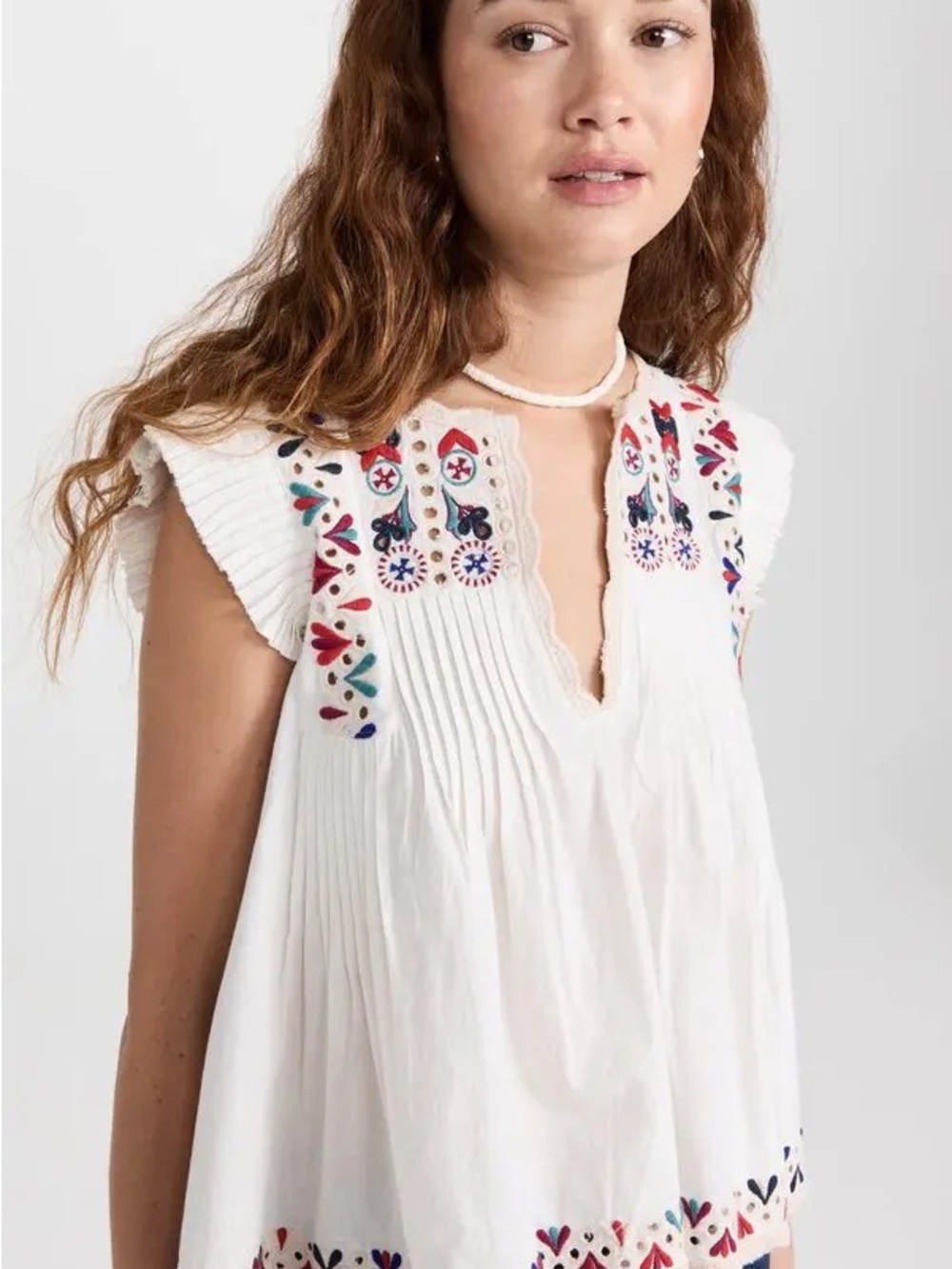 Sea New York Alivia Embroidered Flutter Sleeve Blouse - Cream Boho Festival